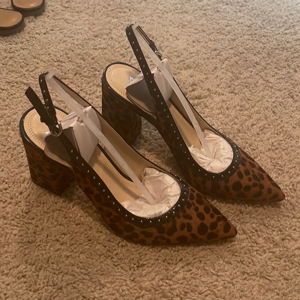 Marc fisher block heel, animal print sling backs